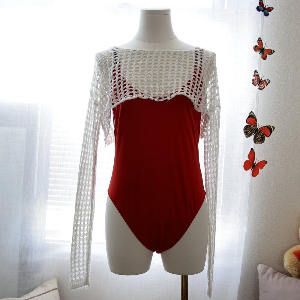 Victoria's Secret Red One-Piece Rhinestone Swimsuit and coverup size M